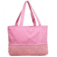 Straw Shopping Tote Bags – 12 PCS Pink - BG-ST169PK